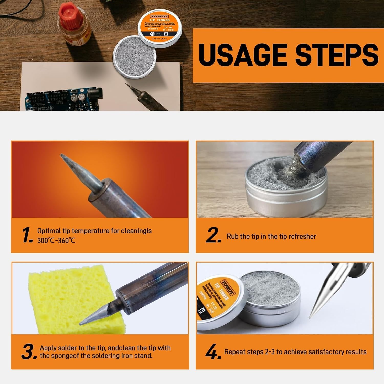 Tip Tinner For Electronics Soldering, Iron Tip and Re-Tinning Solution, Remov...