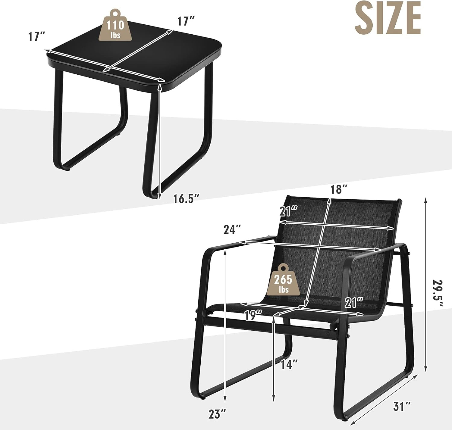 Chic 3-Piece Black Outdoor Conversation Set for Patio and Garden