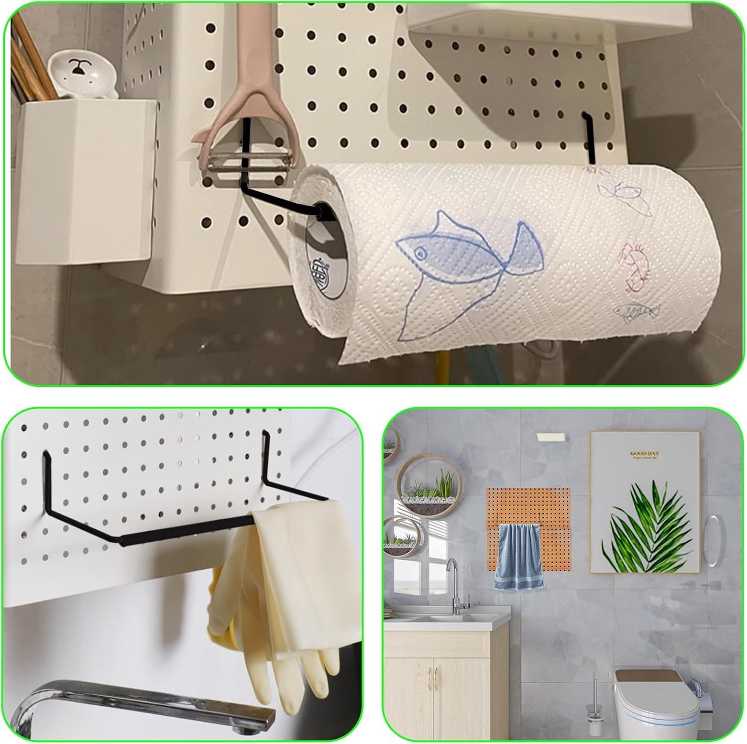 2 Pack Pegboard Paper Towel Holder Extendable Roller Hook for Garage & Workshop