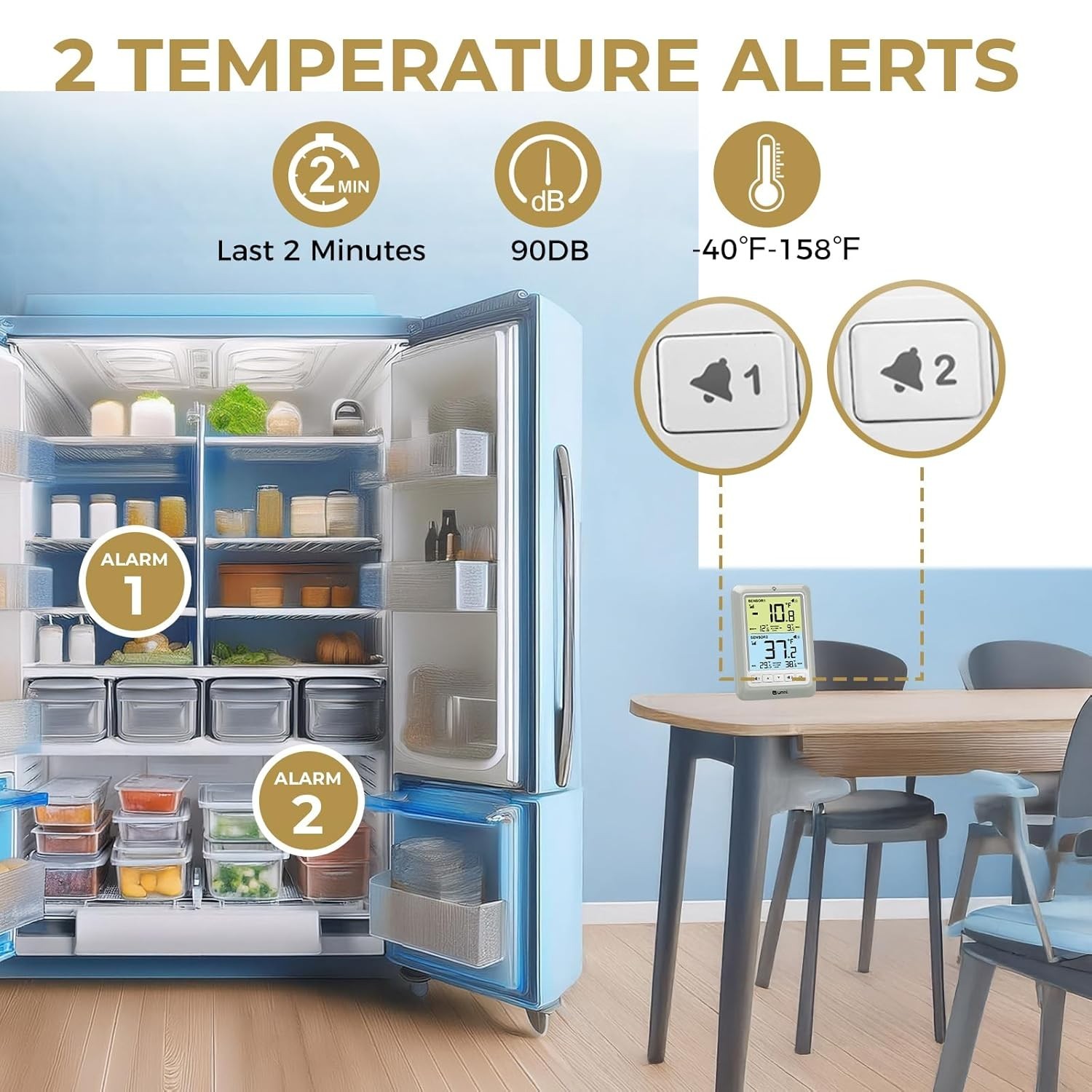 Refrigerator Thermometer Wireless Digital Freezer Alarm Max Min Temperature 3pcs