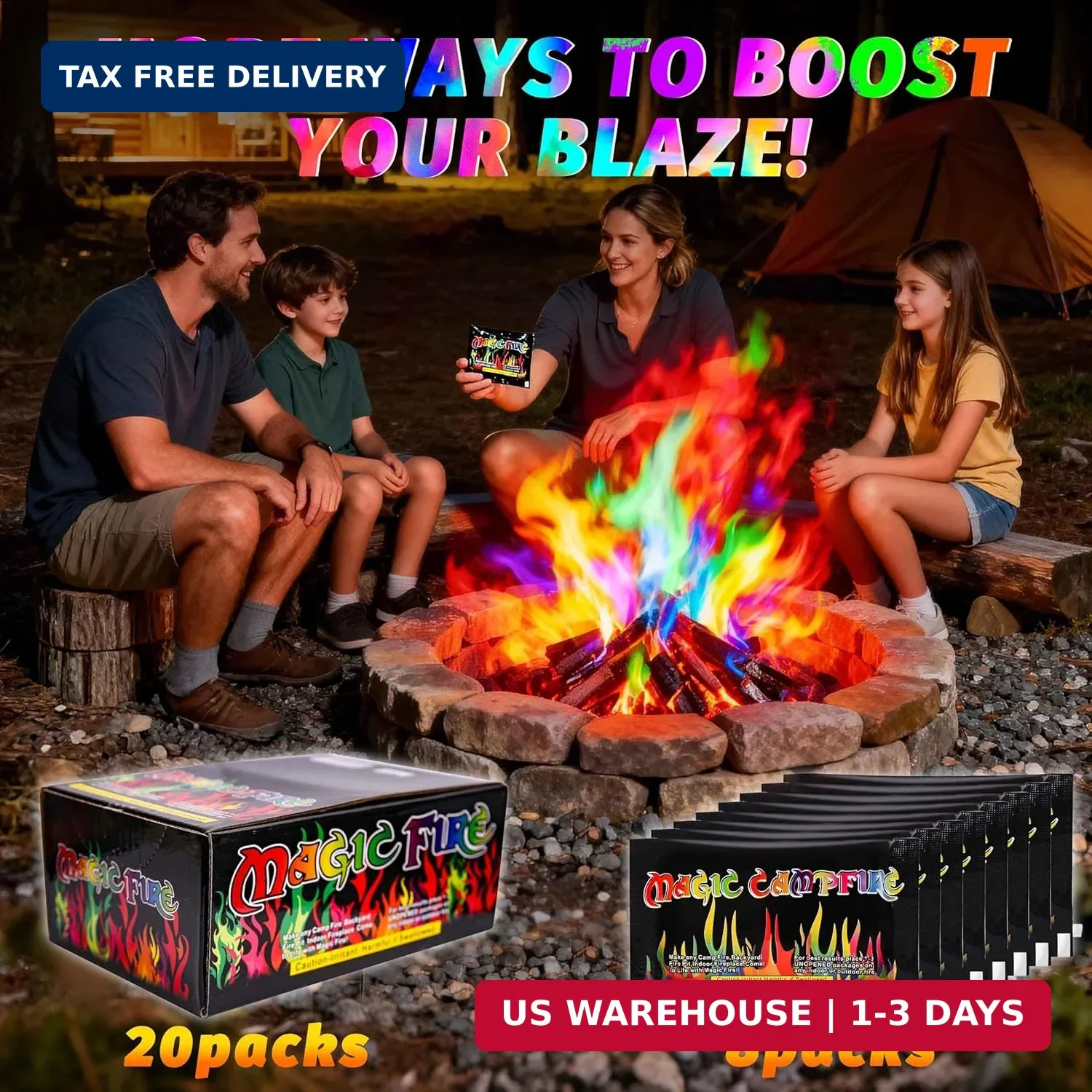 Magic Fire Color Changing Packets (20 Pack) for Fire Pits, Campfire, Bonfire & O
