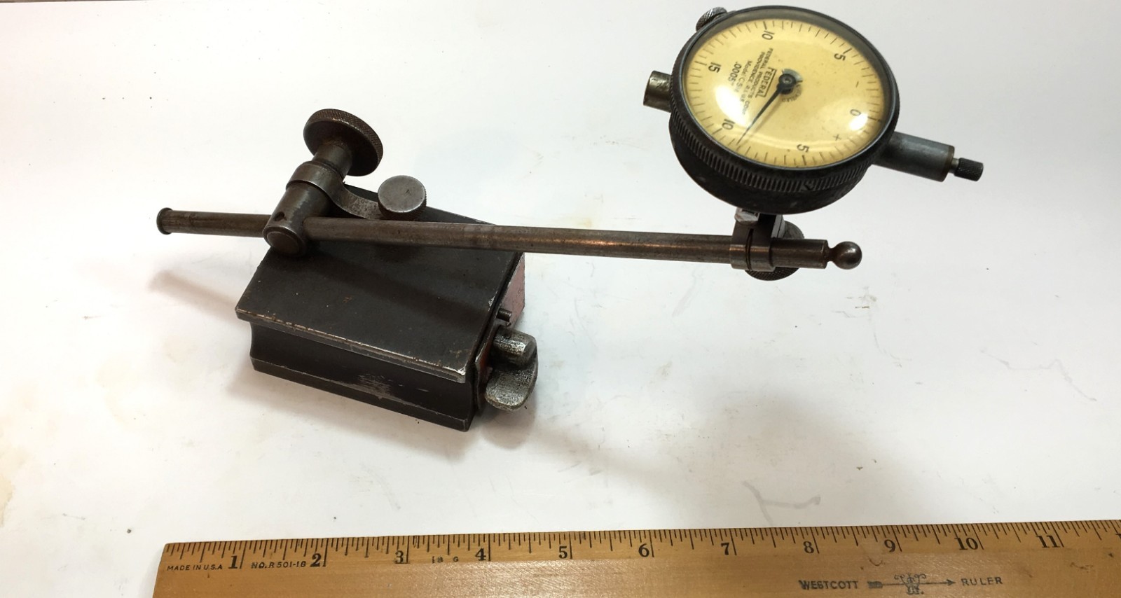 Vintage Machinist Brown & Sharpe 7743 Magnetic Base, Federal C5M Indicator .0005