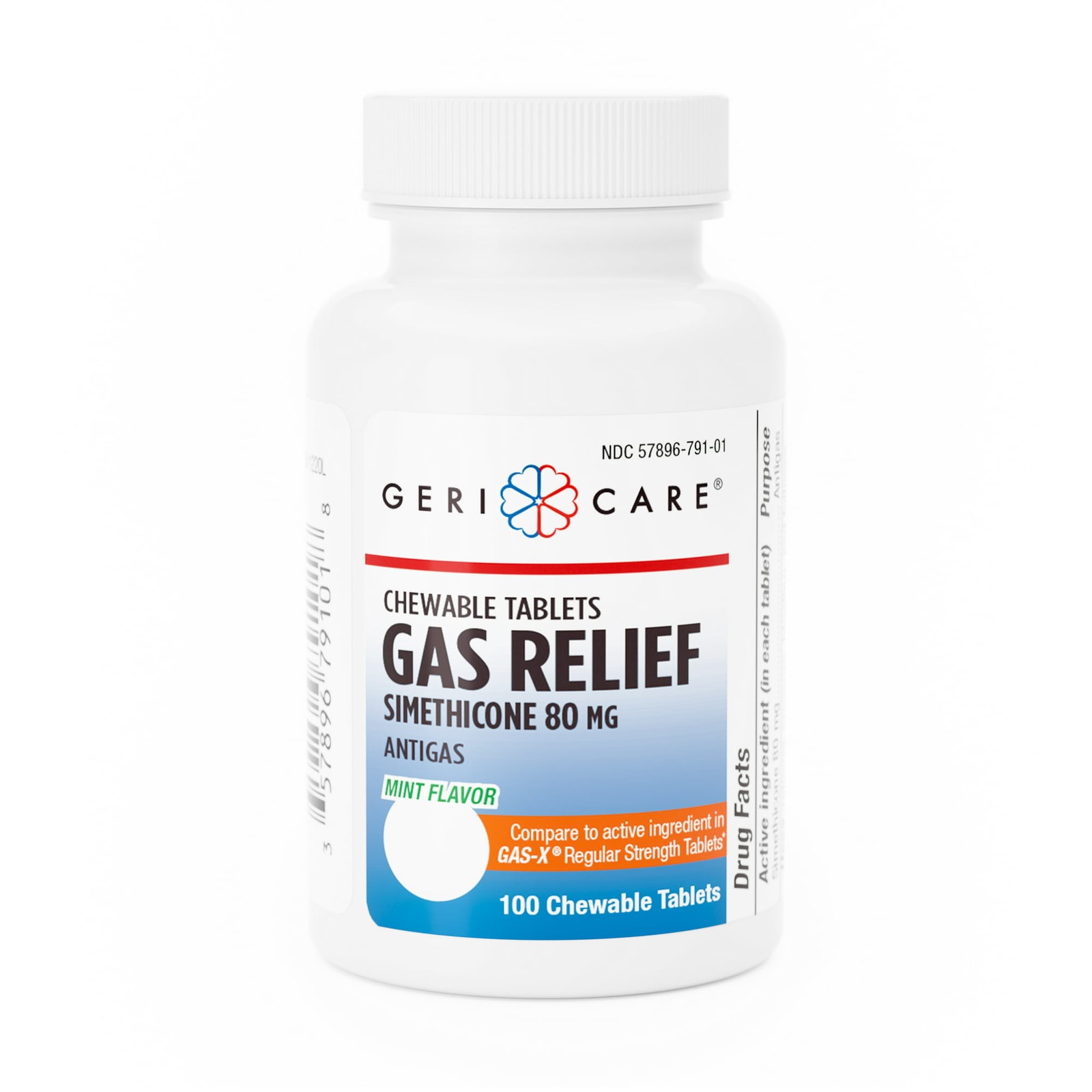 Geri Care Gas Relief Antiflatulent Simethicone 80mg Mint Flavor 100 Ct Pack of 2