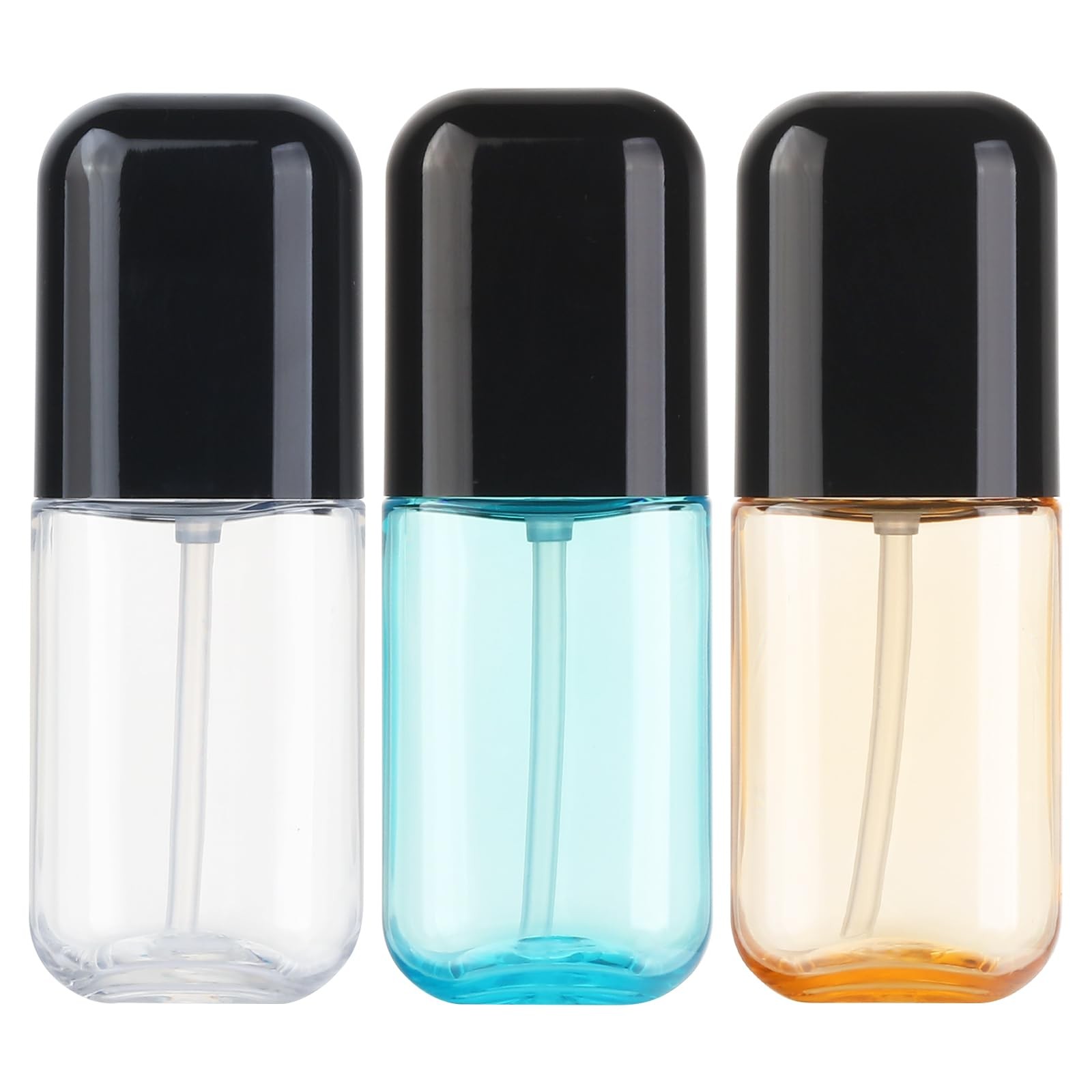 Botellas pequeñas de plástico con pulverizador, ideales viajes. Recargables.