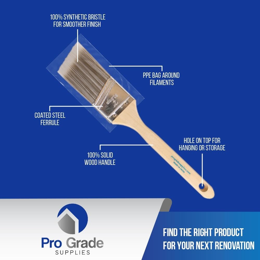Pro Paint Brush Set - 3-Pack - 2" Angle Brushes for All Latex and Oil Paints