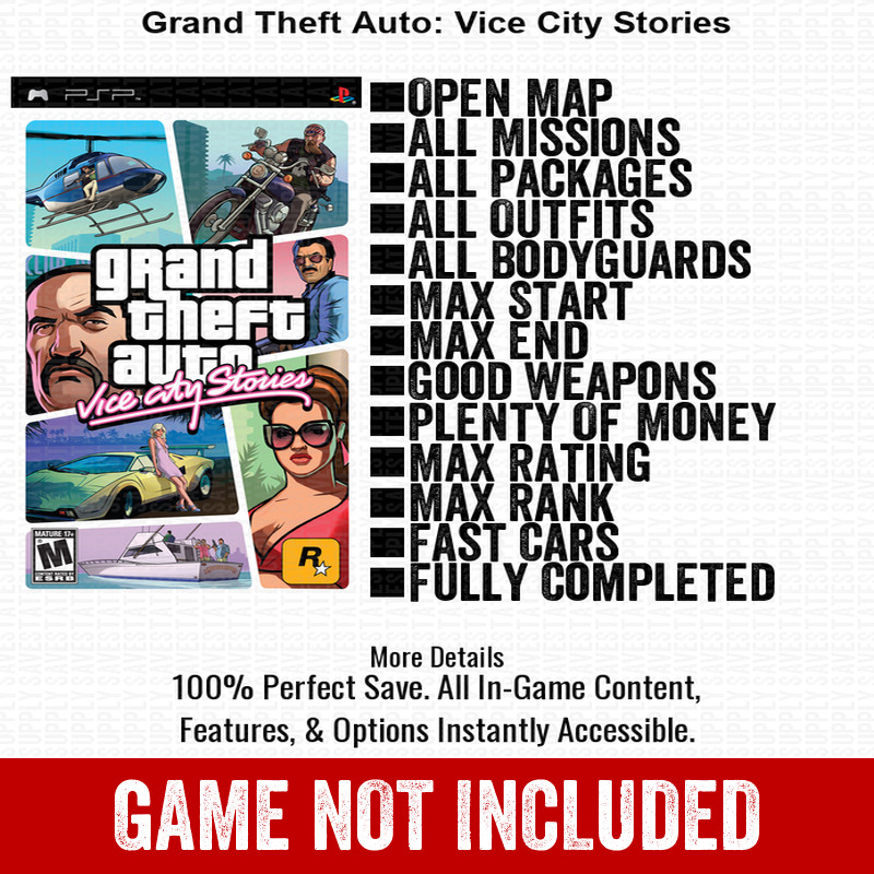 Grand Theft Auto Vice City Stories 100% PSP Save Memory Card All Items