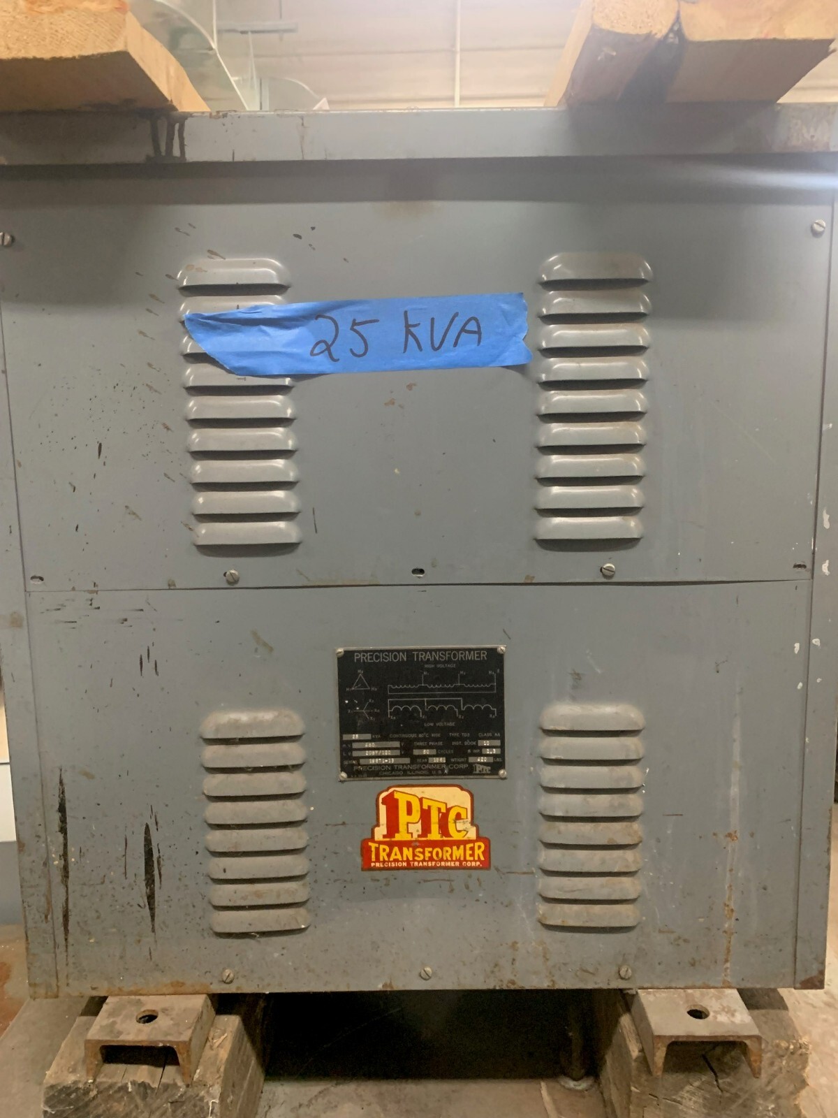 PTC PRECISION TRANSFORMER 25 KVA H.V 480 L.V 208Y/120 3PH