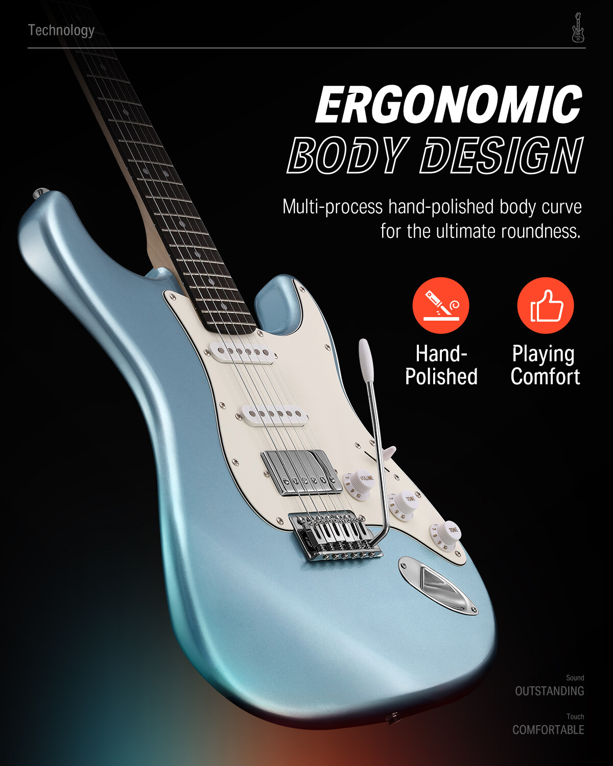 Donner 39" Electric Guitar HSS Coil Split Ice Blue Metallic Beginner Bundle