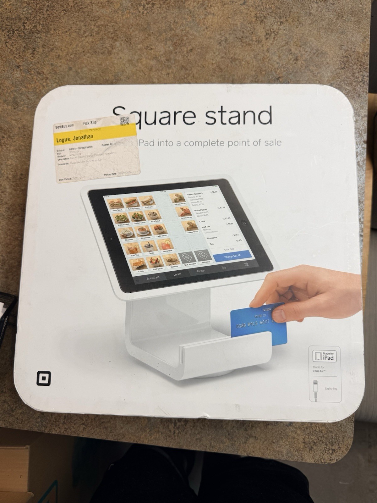 Square Square Stand for iPad POS Point of Sale Tablet Stand w/ Cables, White