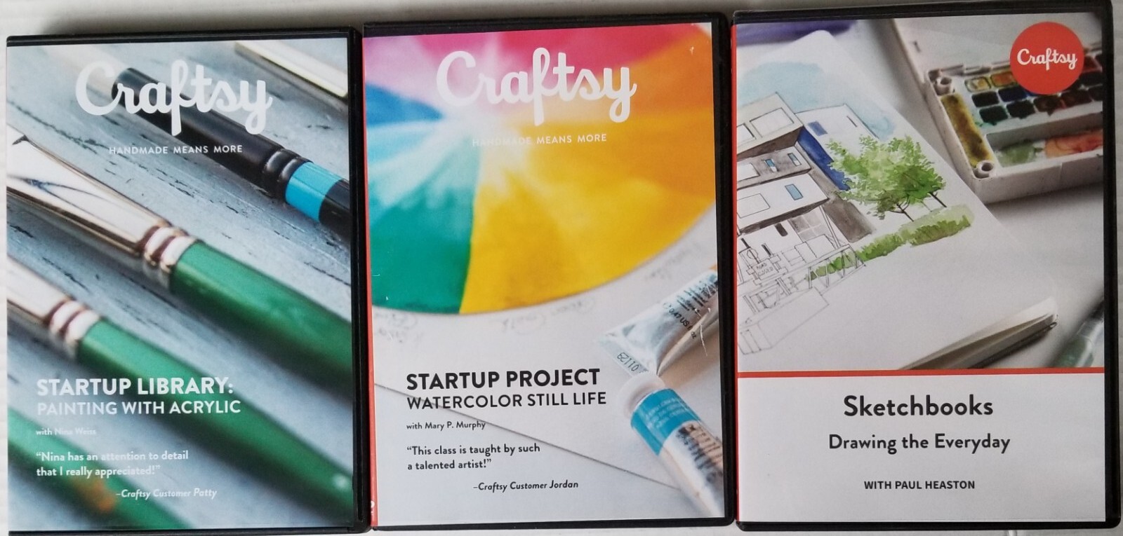 Lot of 3 CRAFTSY DVDs ~ Painting w/ Acrylic, Watercolor Still Life, Sketchbook