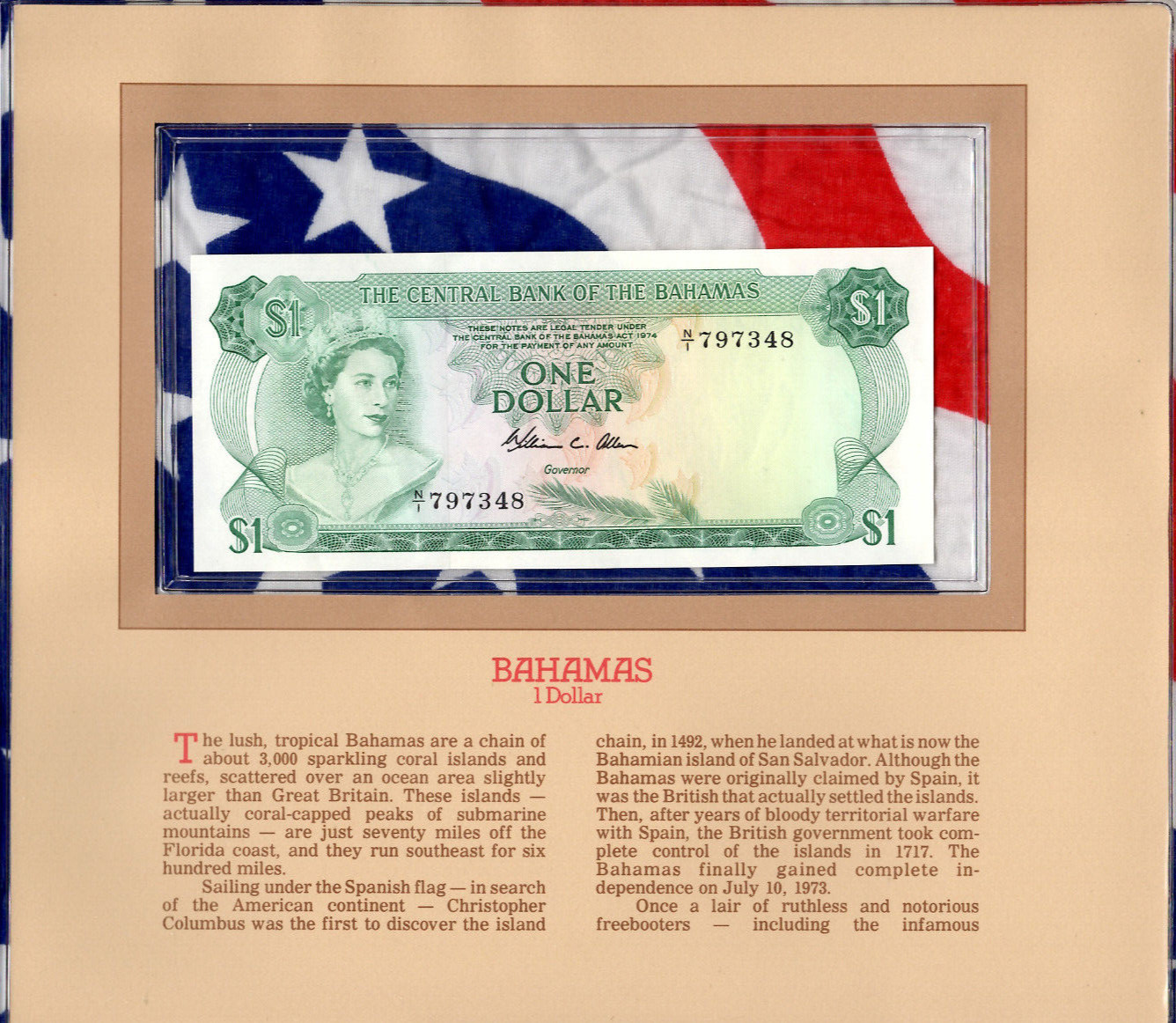 Most Treasured Banknotes Bahamas 1974 1 Dollar P-35b AUNC Prefix N/1 Allen*