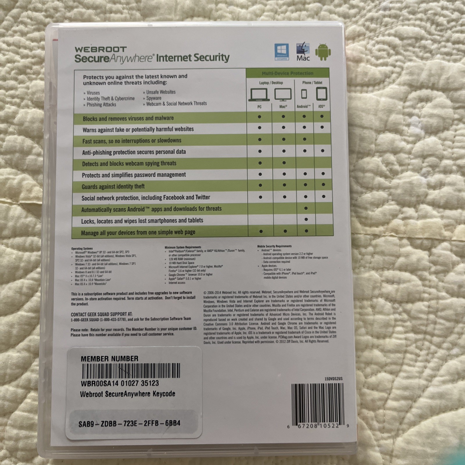Webroot SecureAnywhere Internet Security 3 Devices 1 Year PC Mac Android New