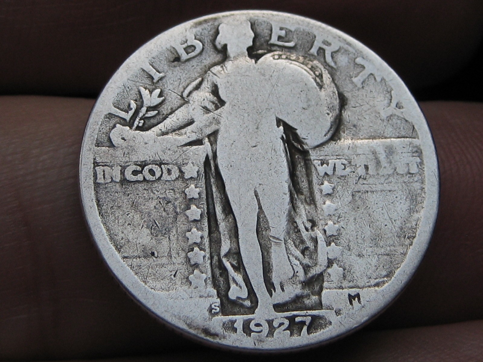 1927 S Silver Standing Liberty Quarter, San Francisco, About Good Details