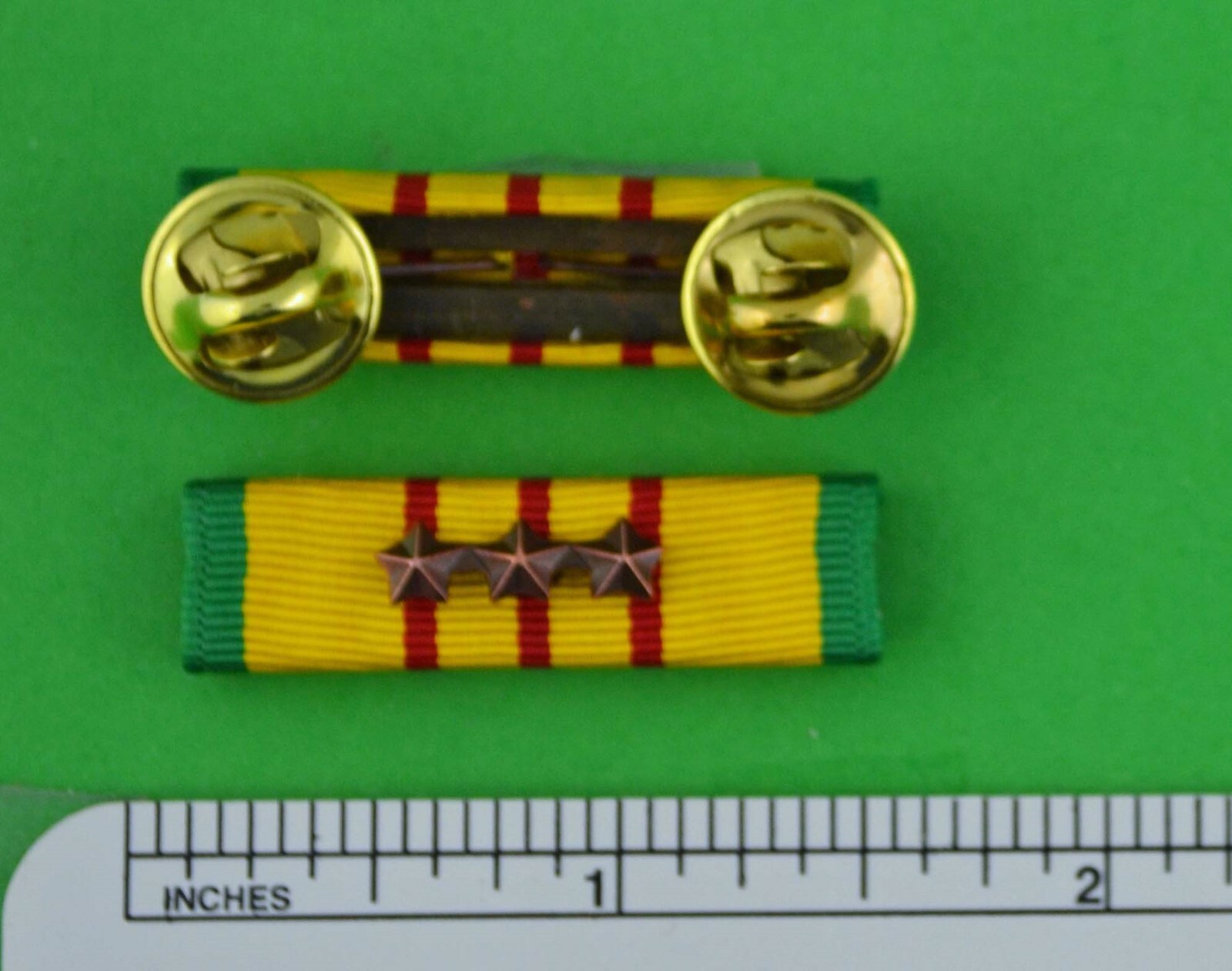 VIETNAM SERVICE MEDAL RIBBON BAR on Holder with 3 Bronze Campaign Stars
