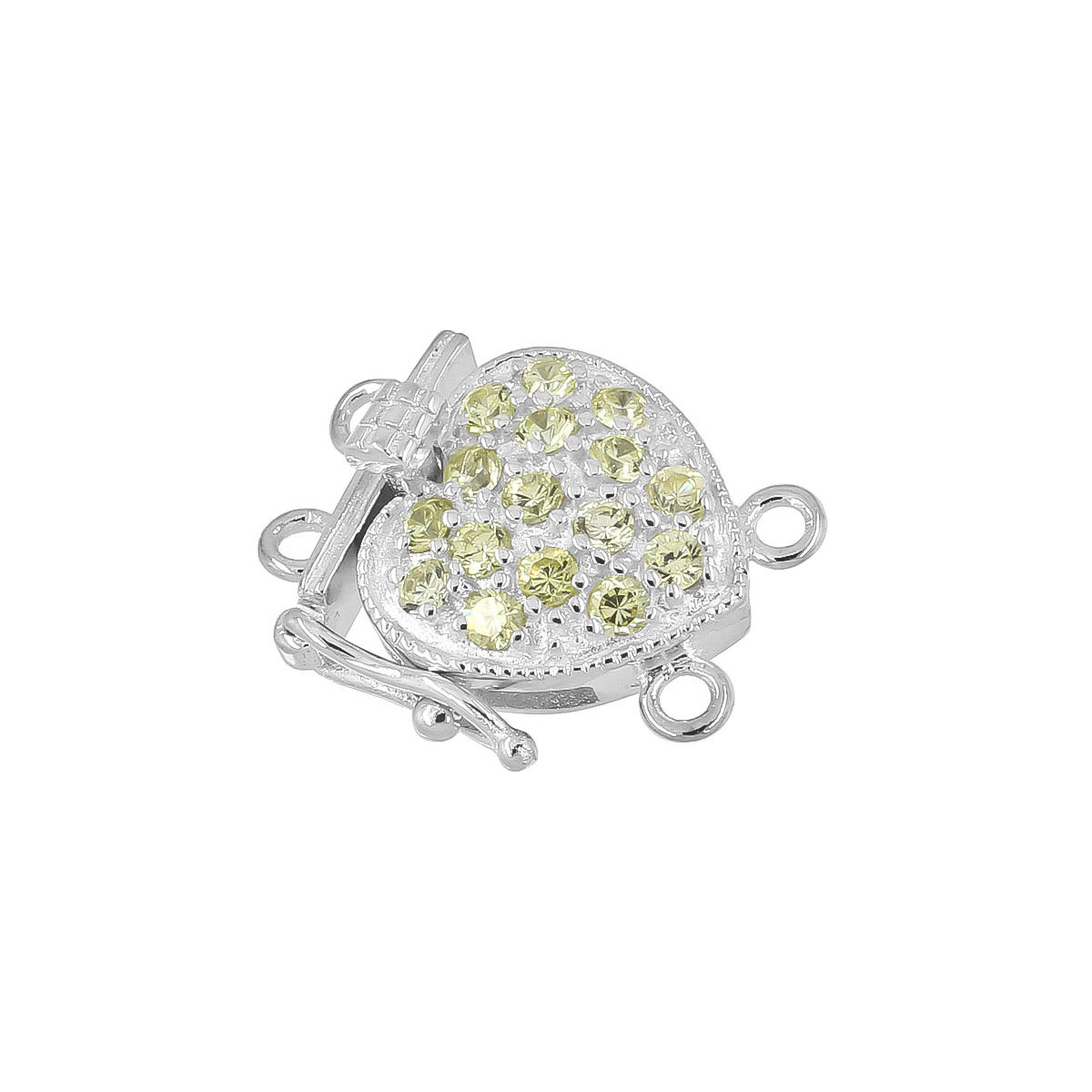 Fine Sterling Silver 2-Strand Pearl Heart Box Clasp with CZ Peridot #51491