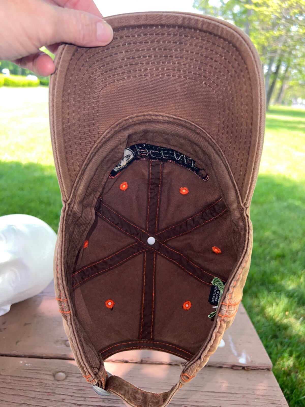 Scent Blocker Logo Patch Gold/Orange Hat Cap Strap Buckle Distressed Good Cond.