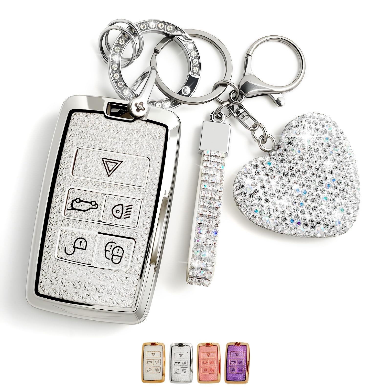 Nomiyo Key Fob Cover with Diamond, Compatible L-Rover 2018-2025~, Silver