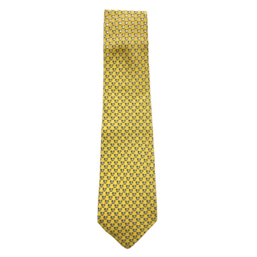 FERRAGAMO Silk Tie Necktie Yellow/Blue Animal Print Italy Very Good