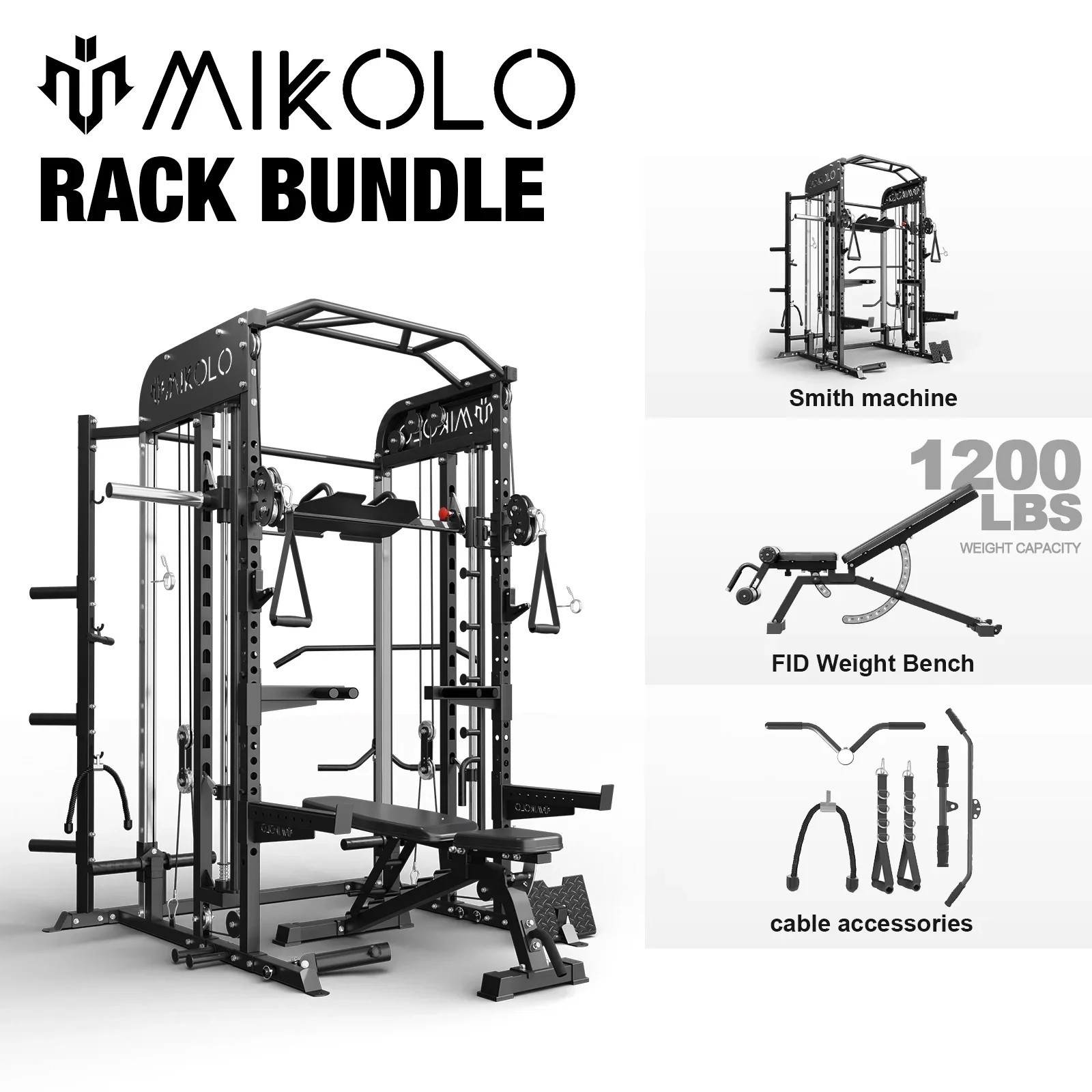 Smith Machine, All-In-One Power Rack Cage with Vertical Leg Press, 2000LBS Power