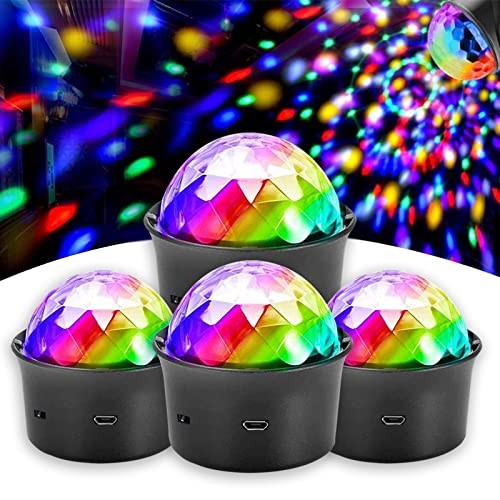 4 Pack Mini Disco Ball Lights, Voice Activated Multicolor Disco Ball Black-4