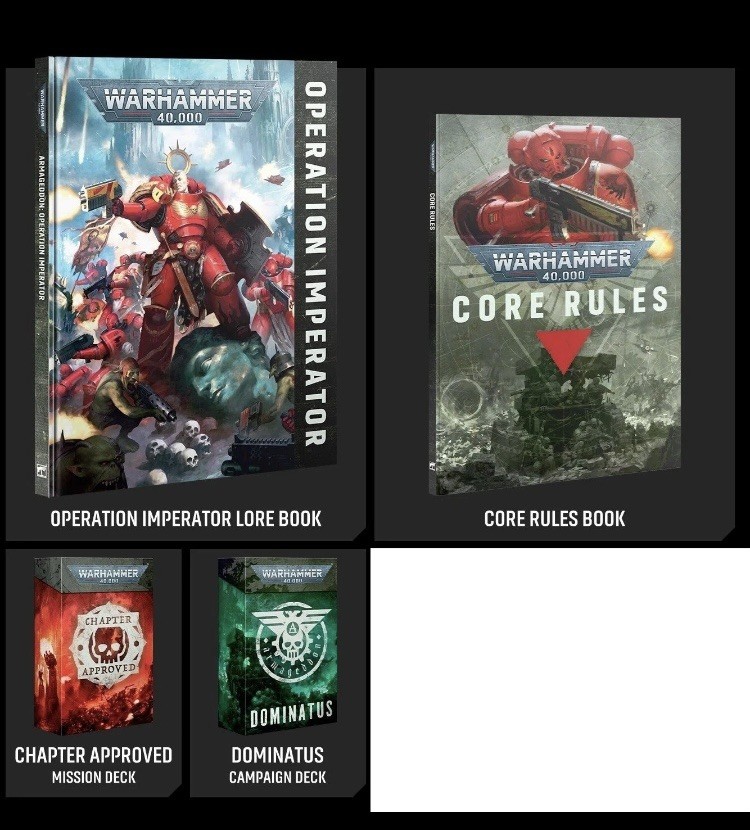 Warhammer 40K Armageddon Core Rules, Imperator books, Chapter Approved and cards