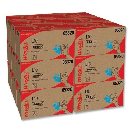 WypAll L10 Towels, POP-UP Box, 1-Ply, 9 x 10.5, White, 125/Box, 18 Boxes/Carton