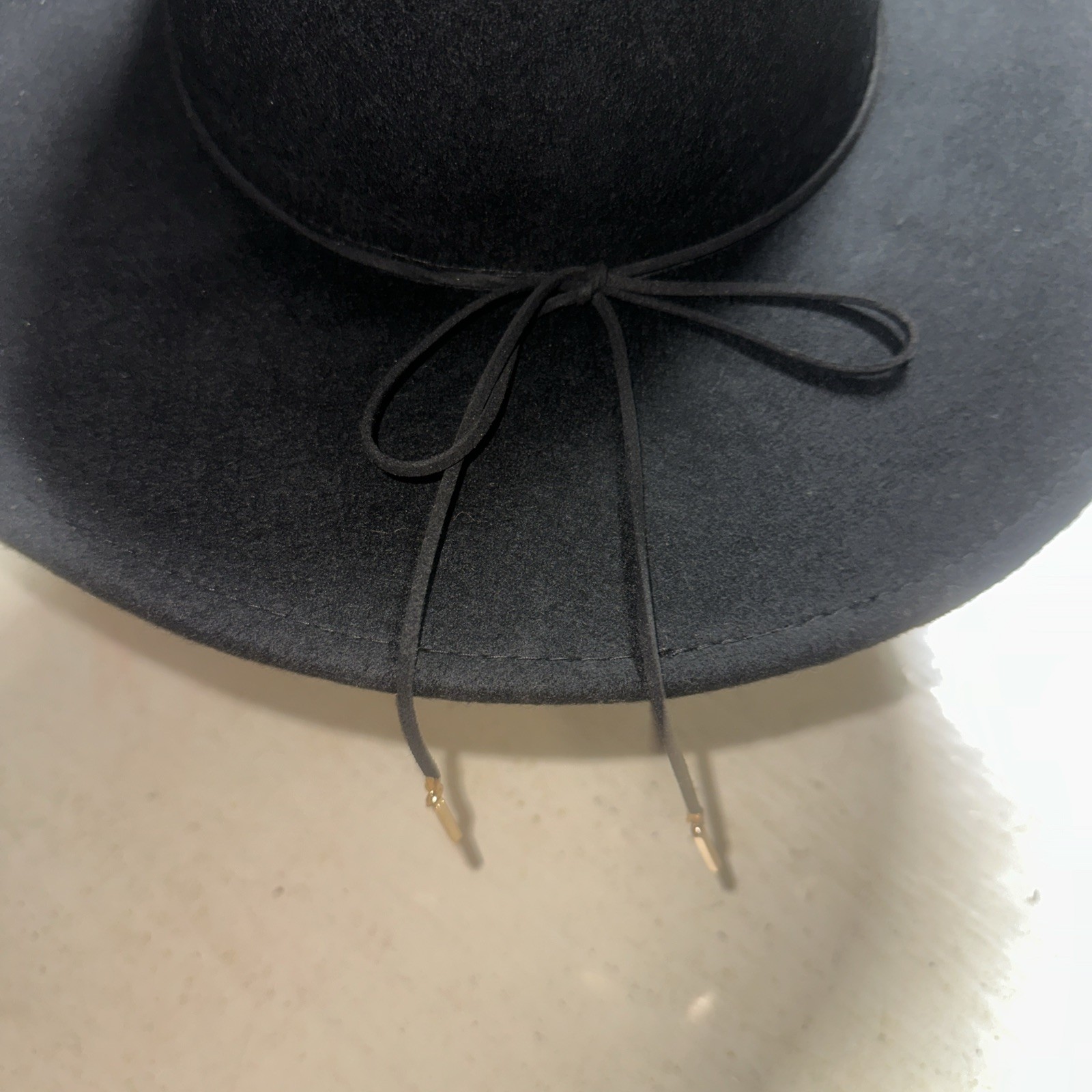 THIN STRAP FLAT BRIM HAT Boutique23 Wool Blend Black One Size Adult Sun Shade