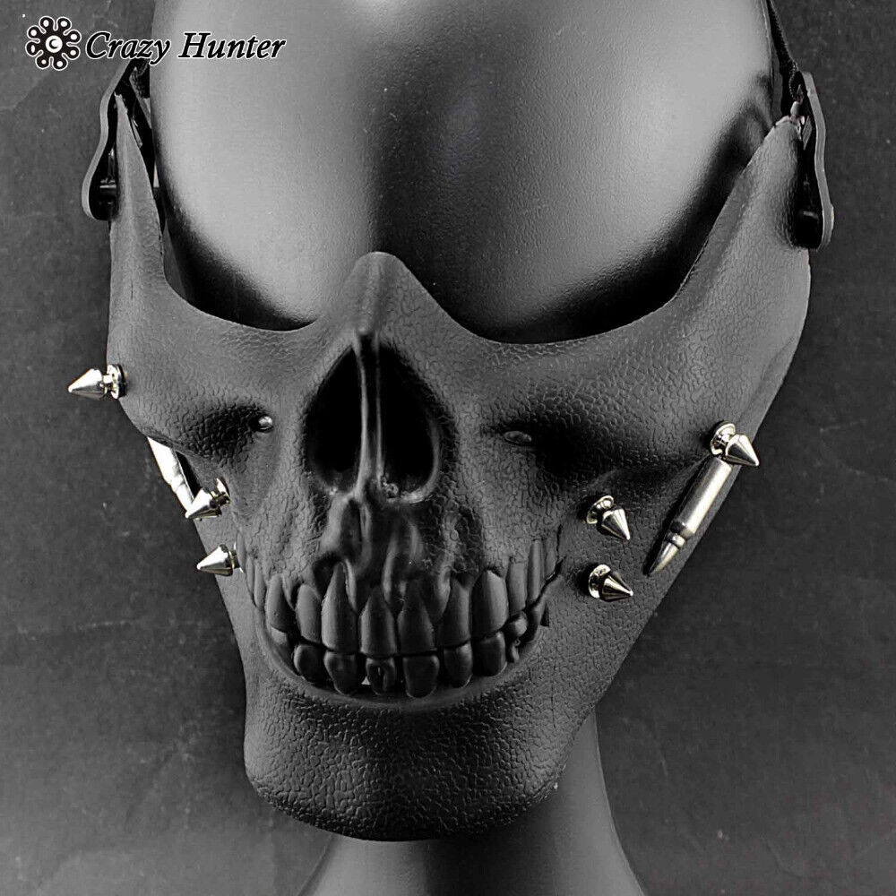 Black Spike Skull Face Mask Cosplay Costume Rock Performance Gear