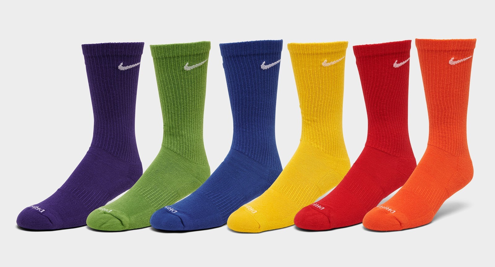 Nike Everyday Plus Cushioned Crew Socks 6 Pairs Rainbow Multicolor Size L 8-12