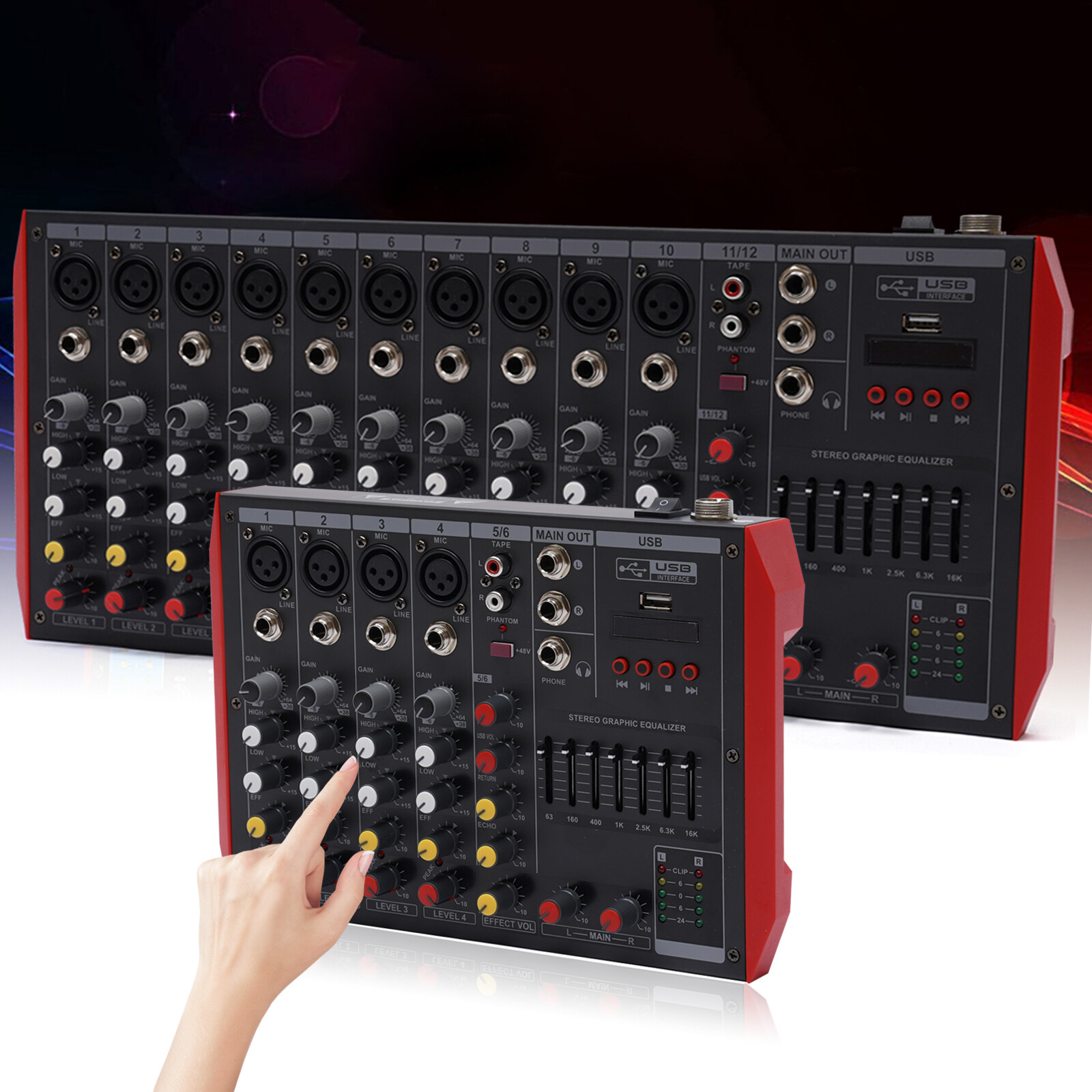 Pro 6 Channel Bluetooth Studio Audio Mixer Live Sound Mixing Console w/USB 110V