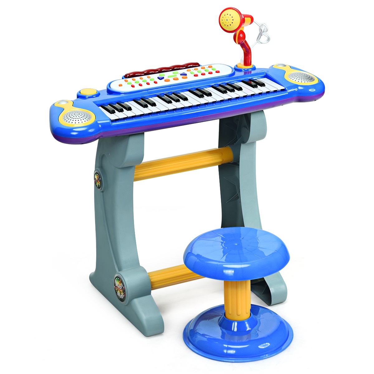 37-Key Toy Electronic Keyboard Kids Piano MP3 Color w/ Microphone & Stool Blue