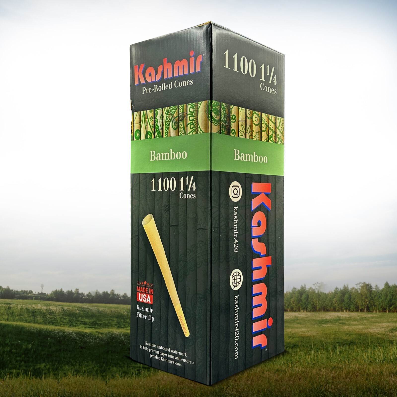 Kashmir Pre Rolled Cones 1-1/4 Bamboo Slow Burning Rolling Paper Cones 1100 Ct