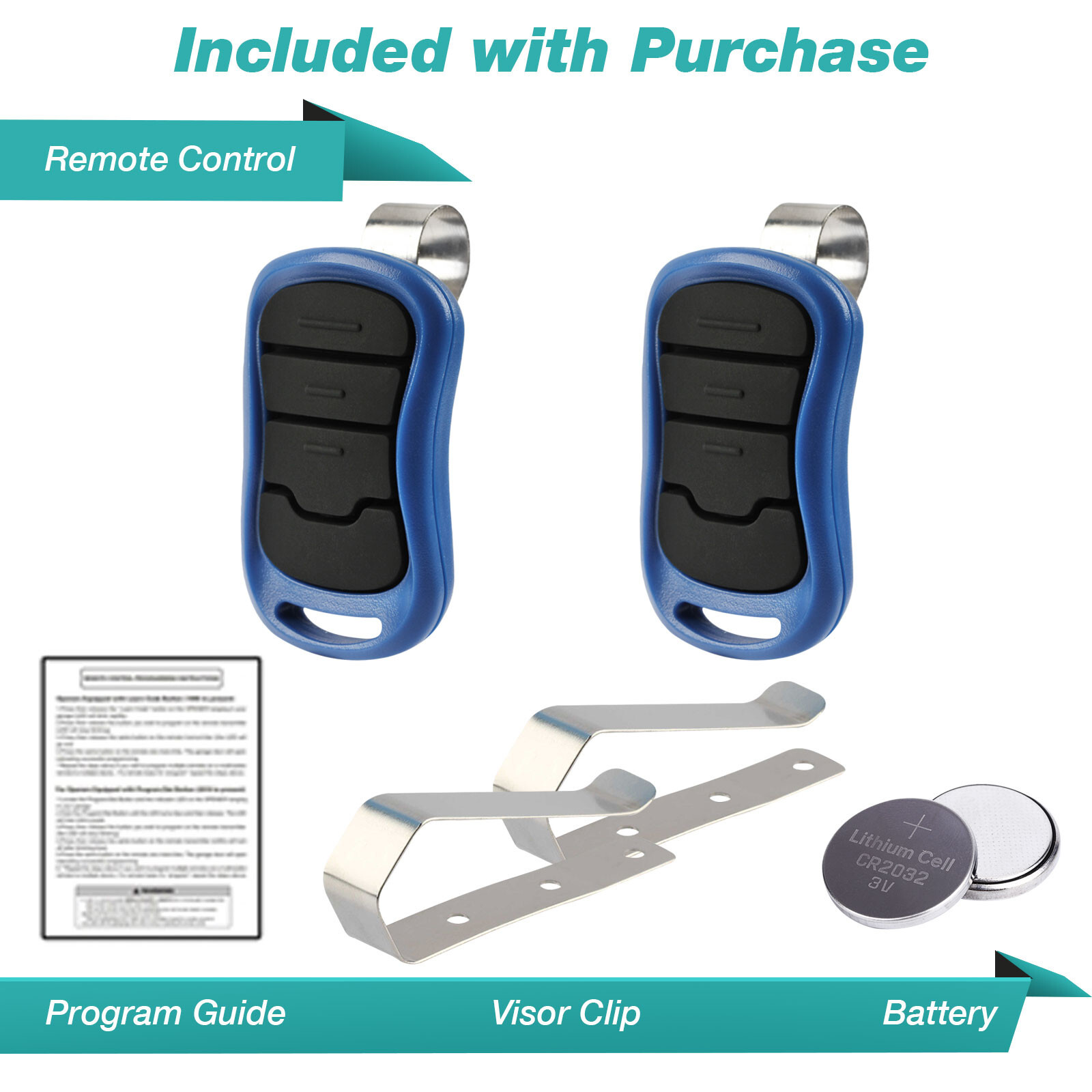 2 For Genie GITR-3BX Three Button G3T-A Garage Door Opener Visor Remote Blue