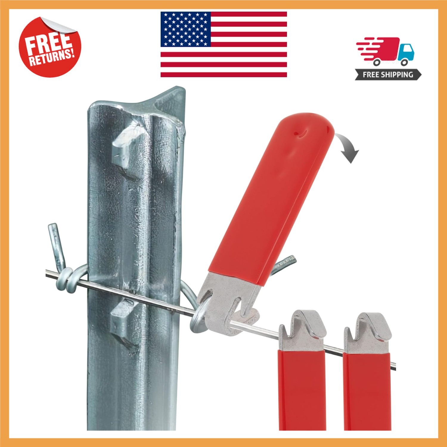 T-Post Clip Tool Set - 2 Durable Stainless Steel Fencing Tools with Red Handles