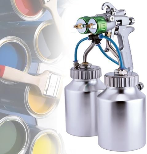 Double Nozzle Spray Gun Dual Head Air Power W/ 2 Inner Pressurized 1000ml Cans