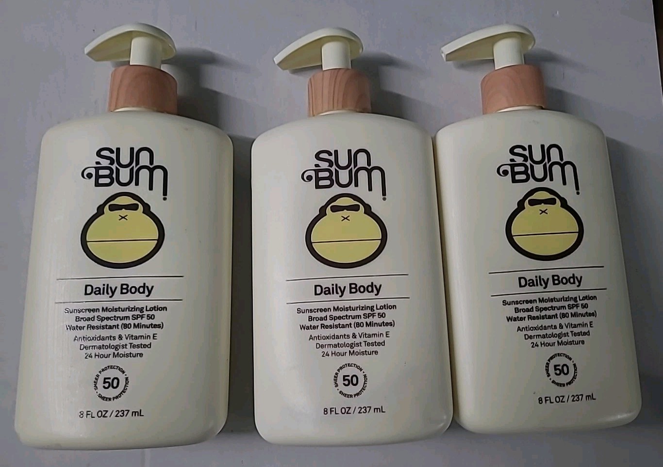 Lot Of 3 Sun Bum Daily Body Sunscreen Moisturizing Lotion SPF 50 8oz Exp: 02/26