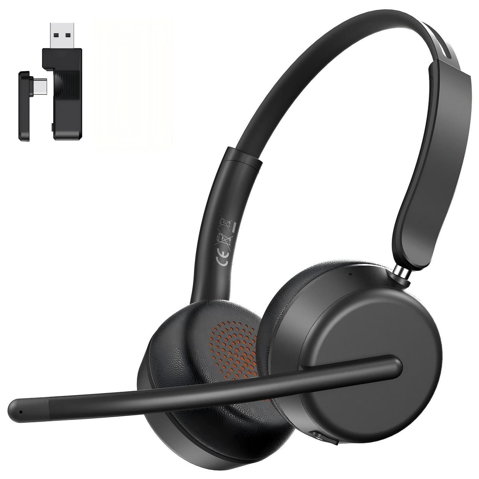 AOC Wireless Headset with Mic for Work, Bluetooth 5.4 Headphones Dark Black