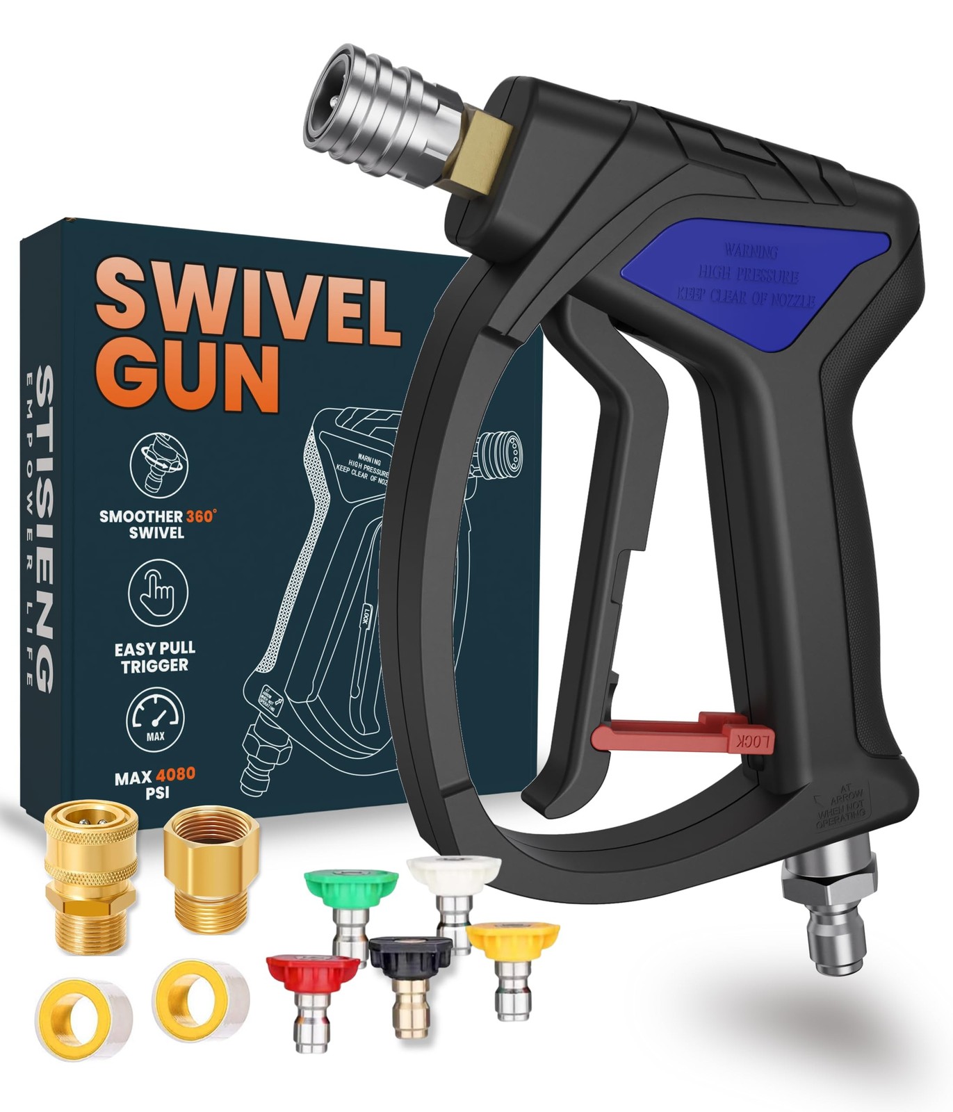 Short Pressure Washer Gun with 360° Swivel, High Pressure Stubby Power Wash