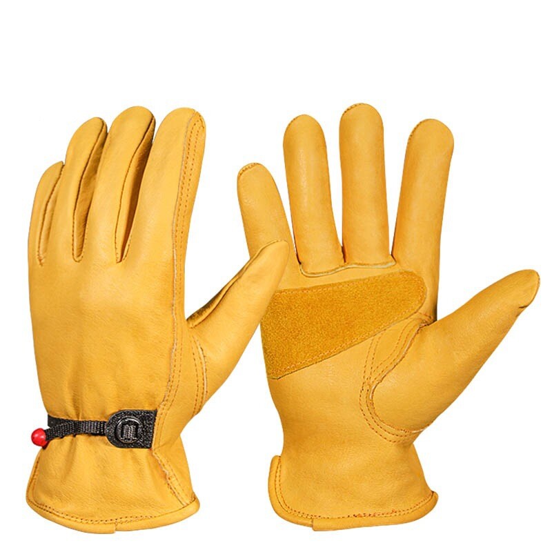 Yellow Cowhide Leather Work Gloves For Heavy Duty Industrial Mechanics Gardening