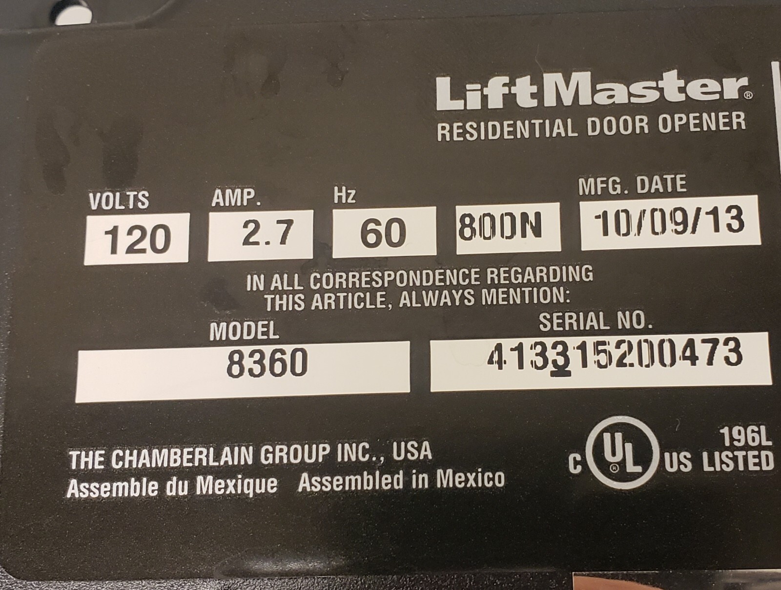 045DCT 8360 ZTJ311F11 002D1739-1 OEM Motor of LiftMaster garage door