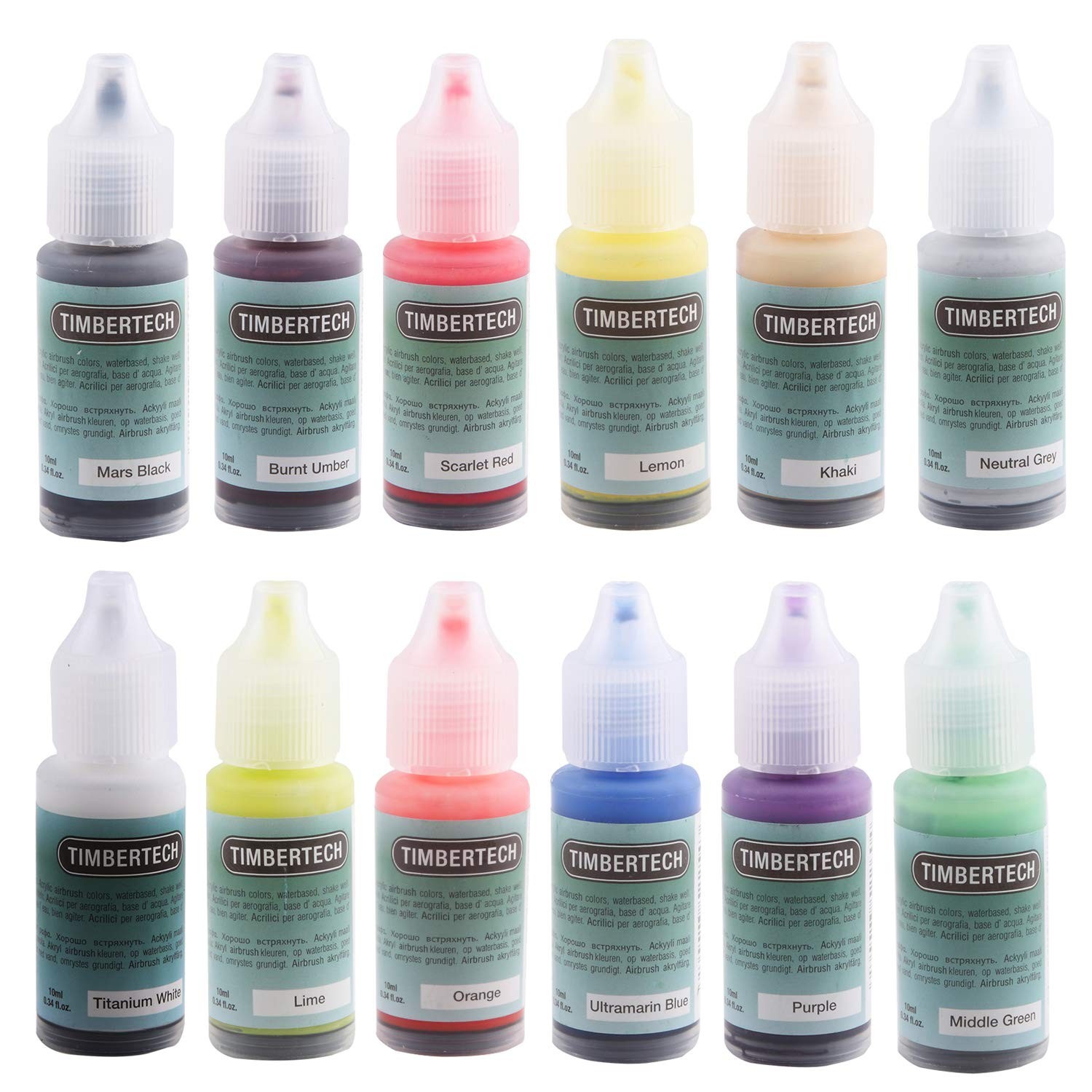 TIMBERTECH Acrylic Airbrush Paint, 0.33 Fl Oz (Pack of 12), Purple,White