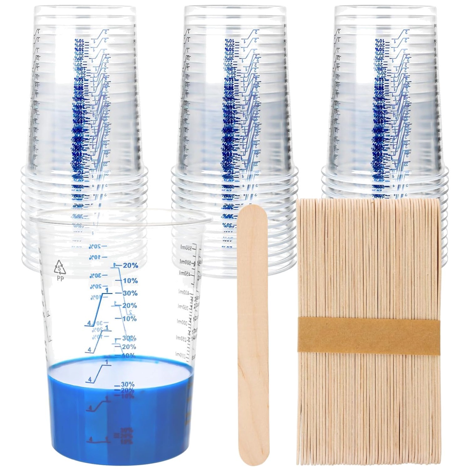 Precision 20 oz Mixing Cups Bundle - 50 Disposable Cups & Sticks for Resin Art
