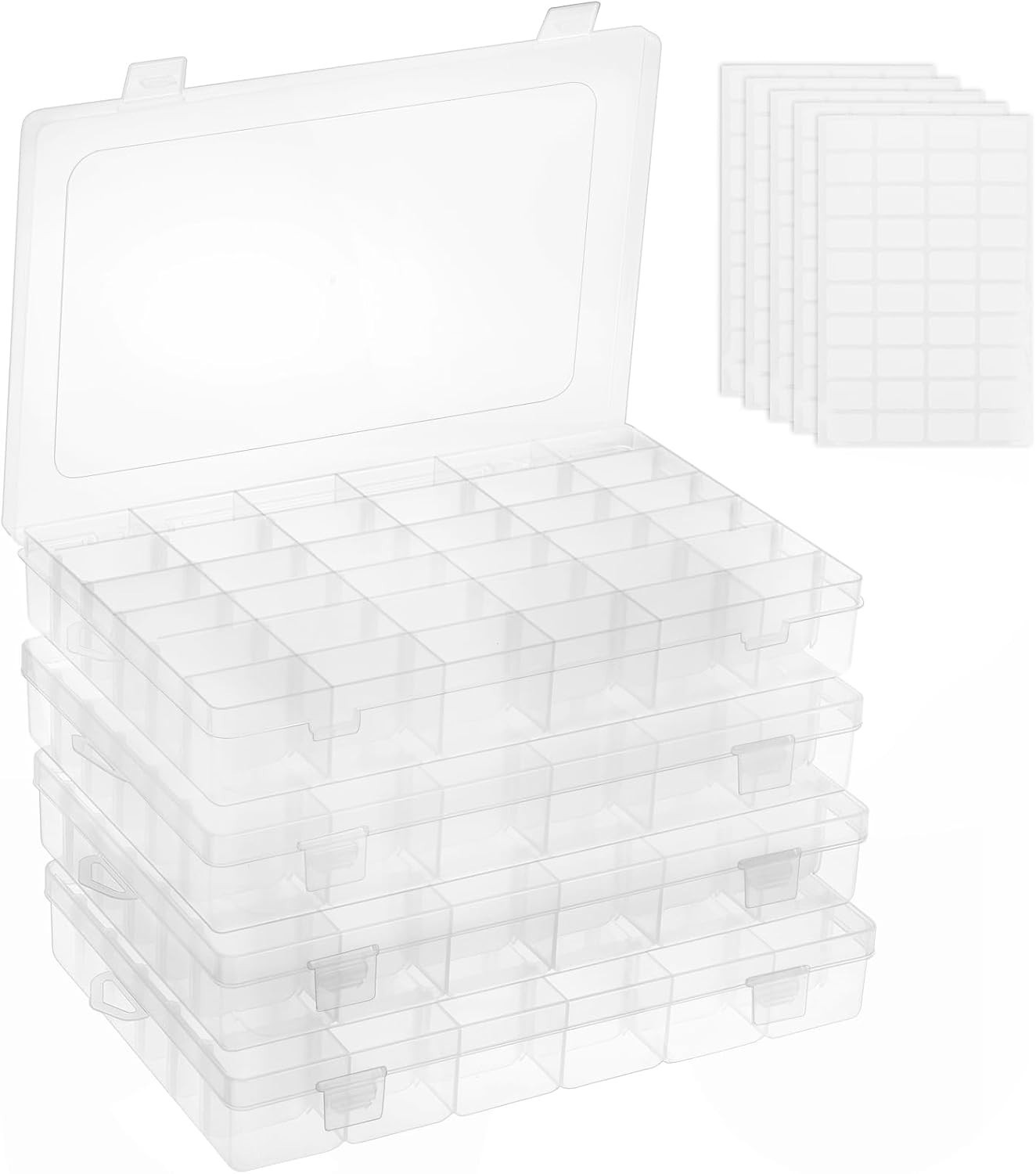 Transparent Bead Organizer Set - 4 Boxes with 36 Adjustable Compartments