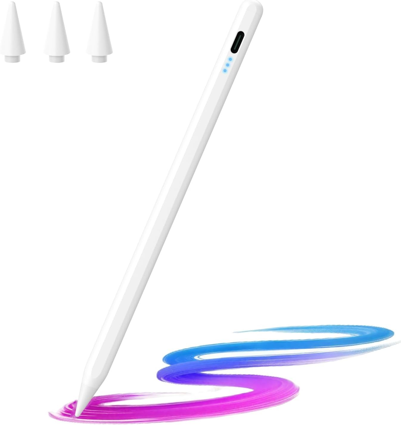 iPad Stylus Pen USB C Palm Rejection Tilt Sensitivity Magnetic White 2018 2025