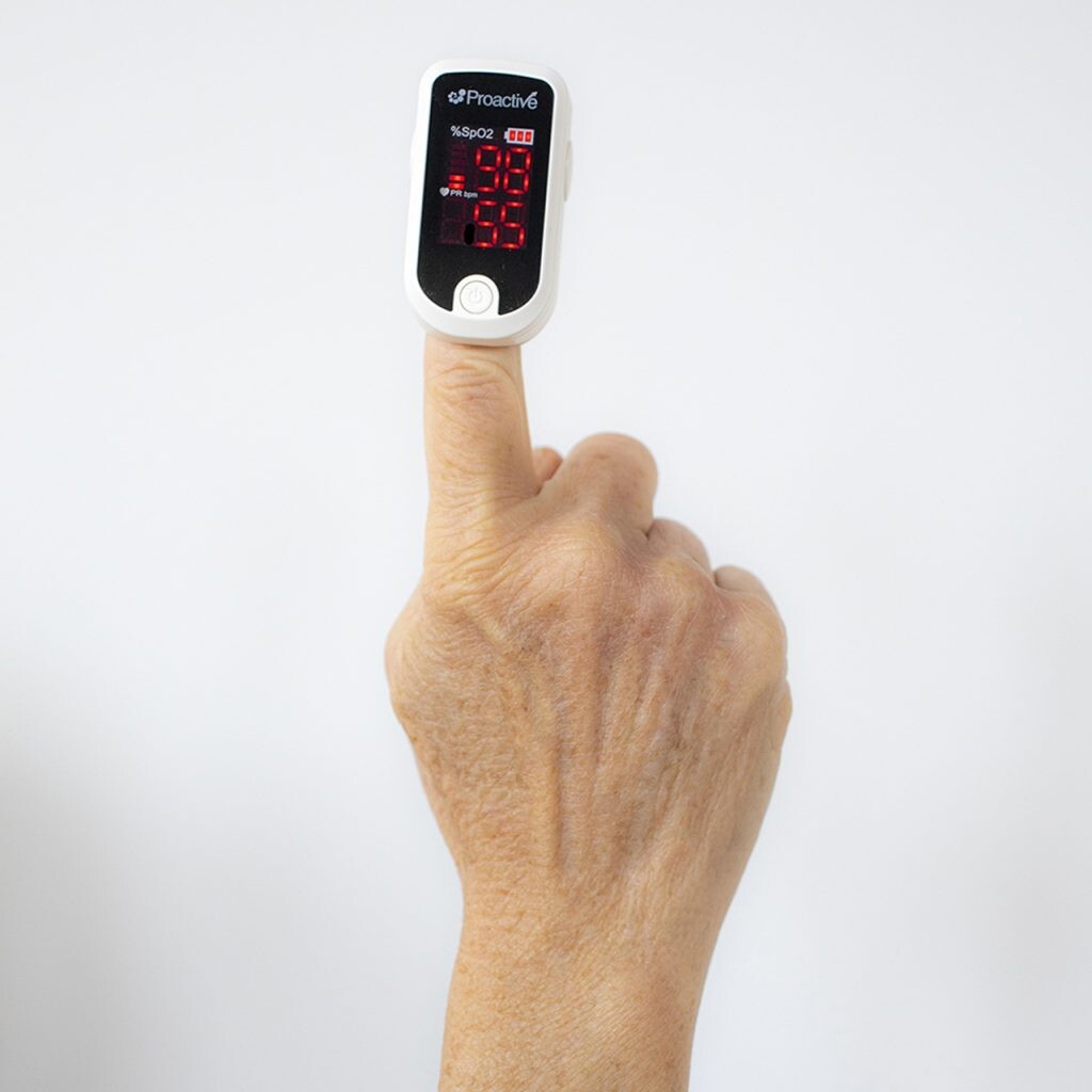 Proactive Fingertip Pulse Oximeter Black with Blue Lanyard and 2 AAA batteries 