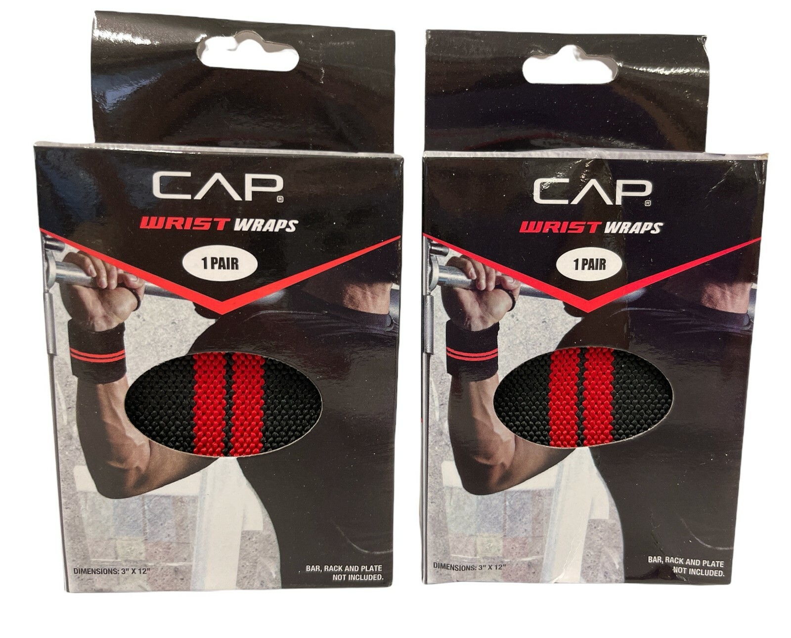 2 PAIR Cap Wrist Wraps Red & Black w/Thumb Loop 3" X 12" HHSA-010R