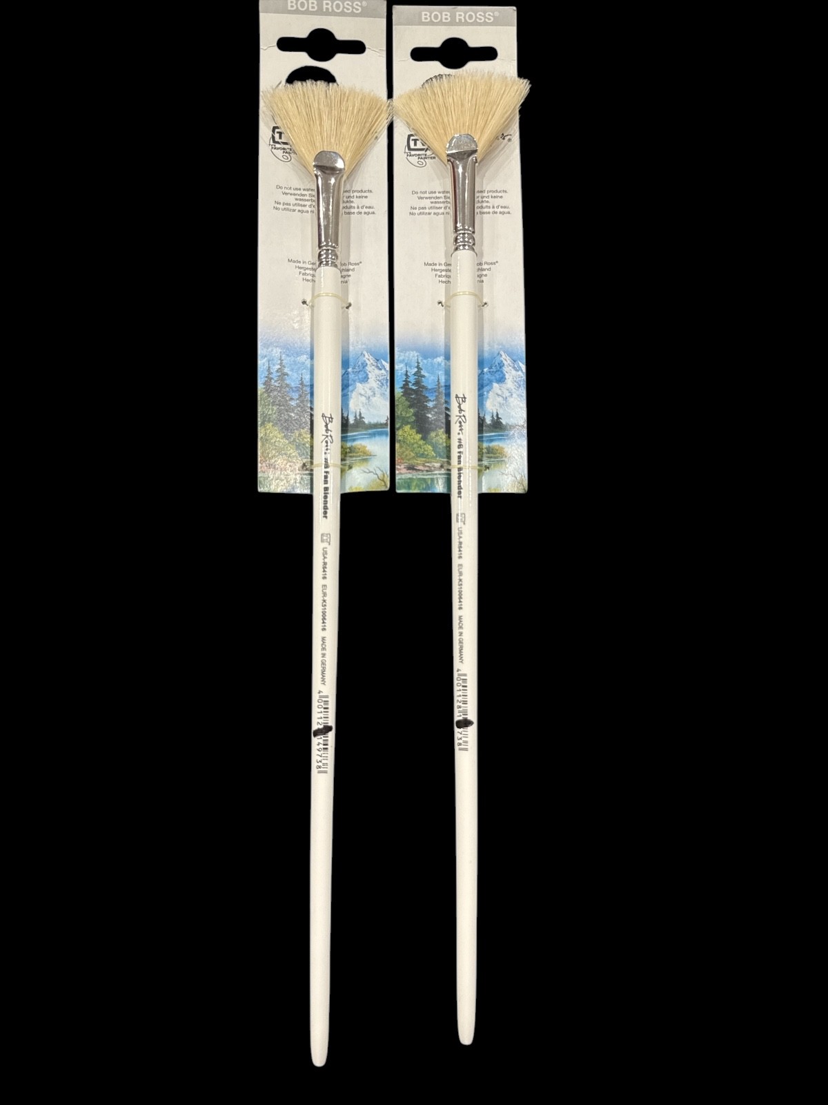 Bob Ross #6 Fan Blender Brush Set of 2 Landscape Oil Painting Tools New