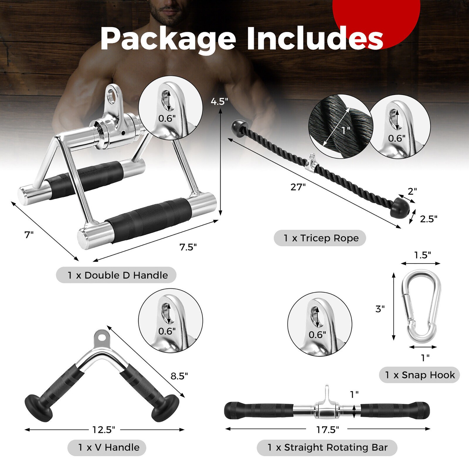 4 PCS Cable Machine Attachment Set V-Shaped Press Down Bar Double D Handle
