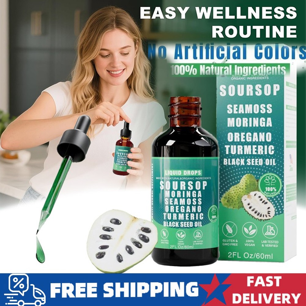 Soursop Pure Liquid Drops 10 in 1 with Sea Moss, Moringa, Turmeric, Black Seed