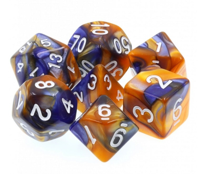 7 Piece Dark Blue Gold Gemini Polyhedral Dice Set with Blue Dice Bag D&D RPG